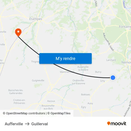 Aufferville to Guillerval map
