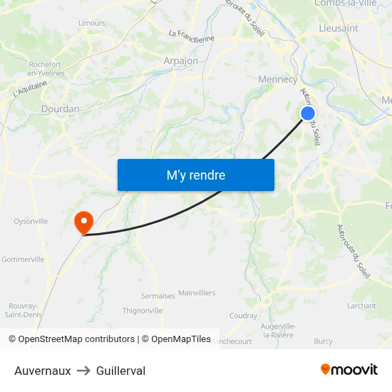 Auvernaux to Guillerval map