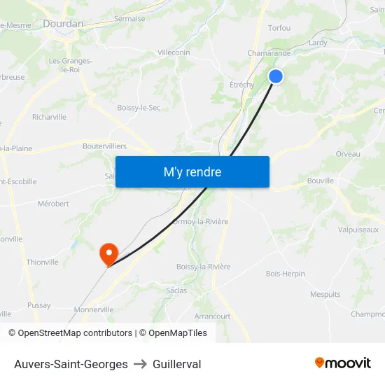 Auvers-Saint-Georges to Guillerval map