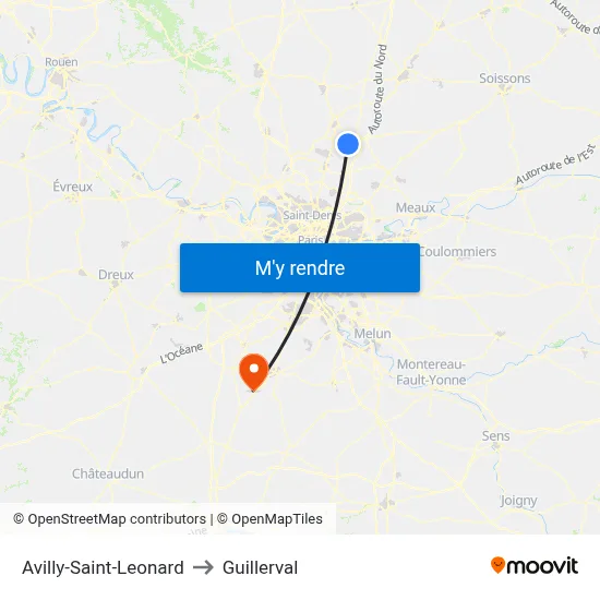 Avilly-Saint-Leonard to Guillerval map
