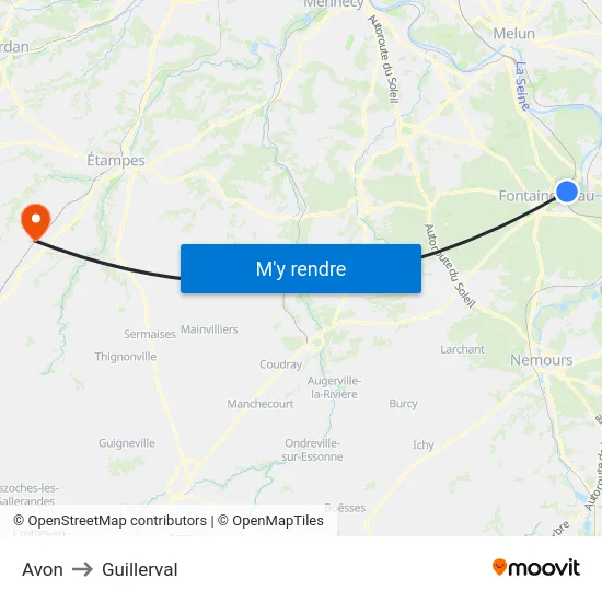 Avon to Guillerval map
