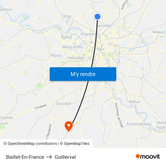 Baillet-En-France to Guillerval map