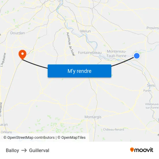 Balloy to Guillerval map