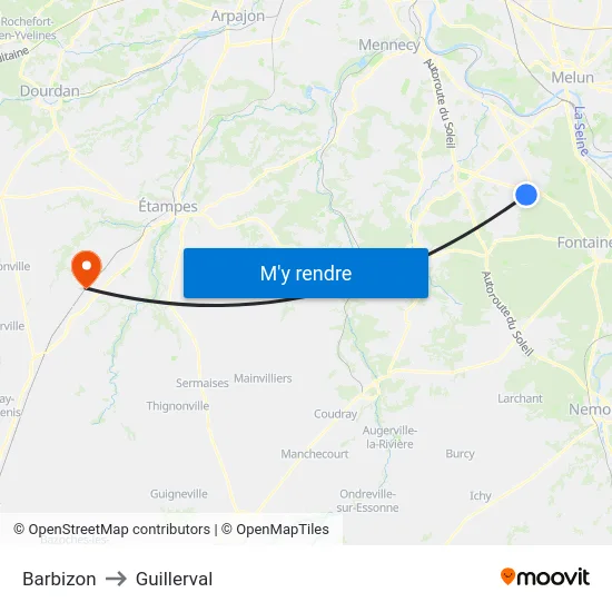 Barbizon to Guillerval map