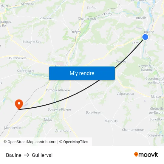 Baulne to Guillerval map