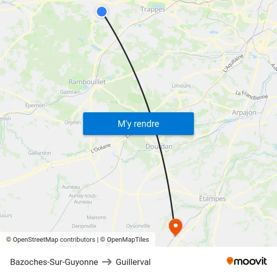 Bazoches-Sur-Guyonne to Guillerval map