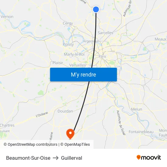 Beaumont-Sur-Oise to Guillerval map