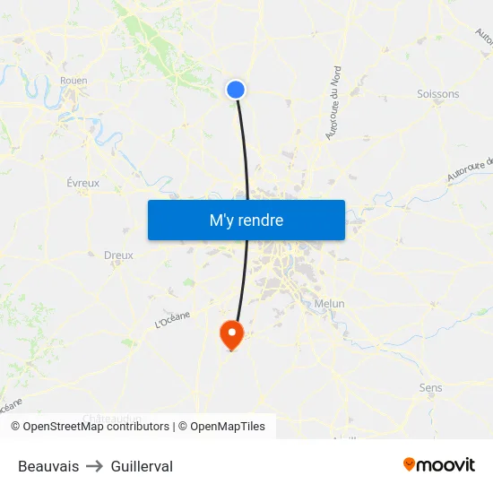 Beauvais to Guillerval map