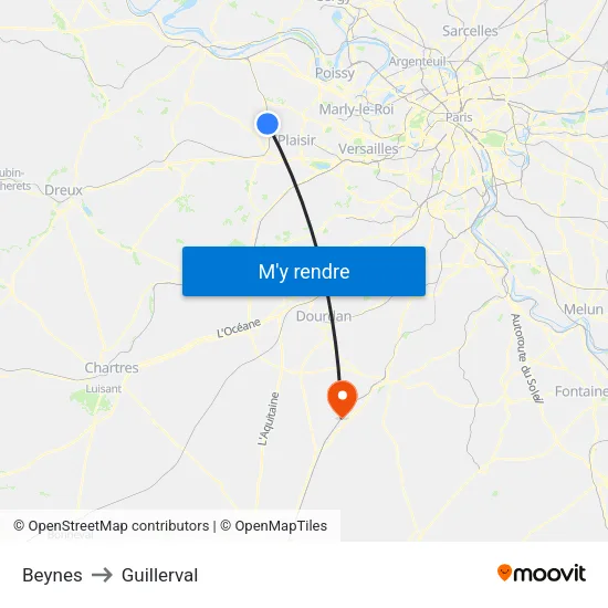 Beynes to Guillerval map