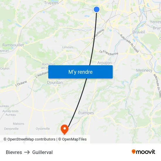 Bievres to Guillerval map