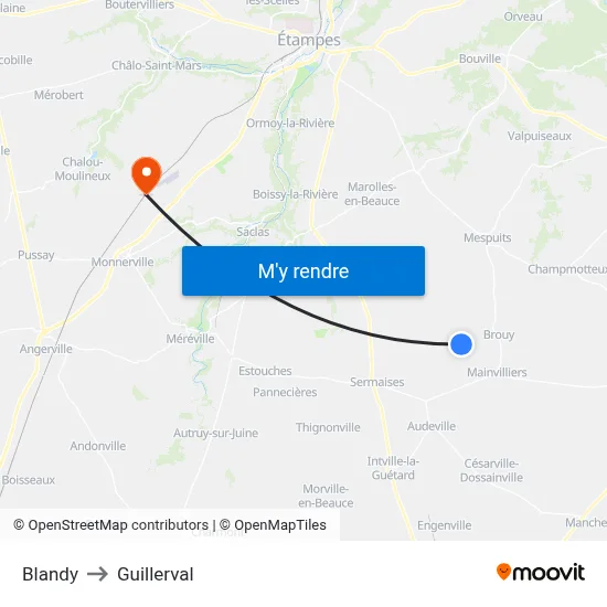 Blandy to Guillerval map