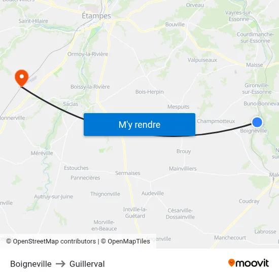 Boigneville to Guillerval map