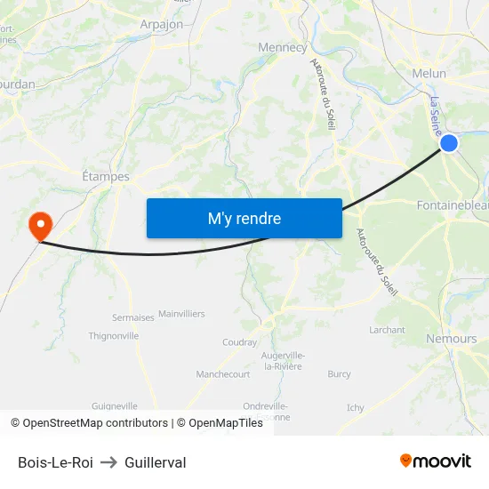 Bois-Le-Roi to Guillerval map