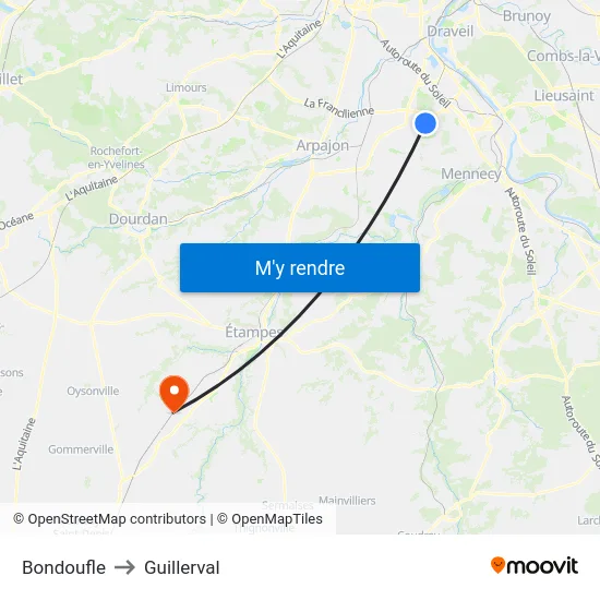 Bondoufle to Guillerval map