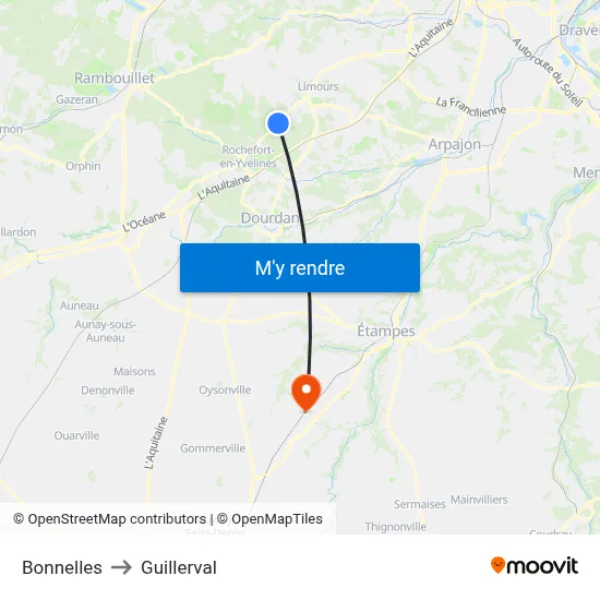 Bonnelles to Guillerval map