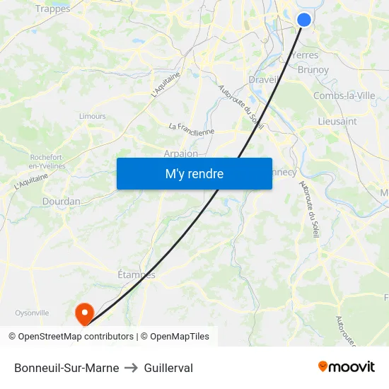 Bonneuil-Sur-Marne to Guillerval map