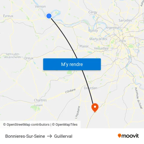 Bonnieres-Sur-Seine to Guillerval map