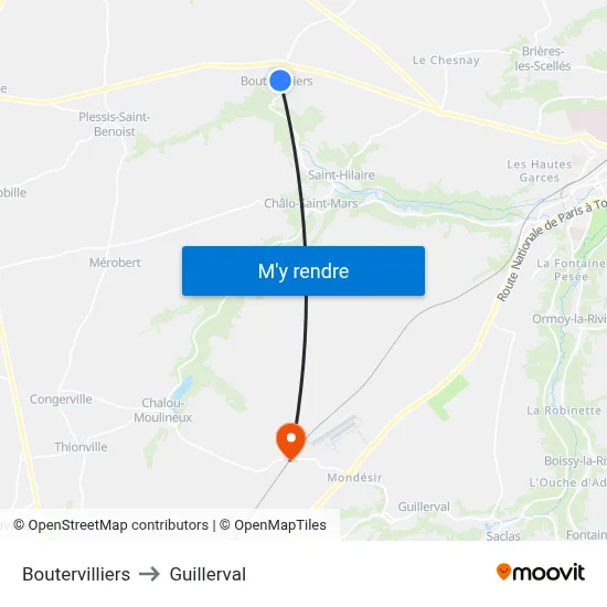 Boutervilliers to Guillerval map