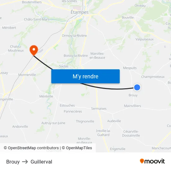 Brouy to Guillerval map