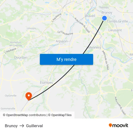 Brunoy to Guillerval map