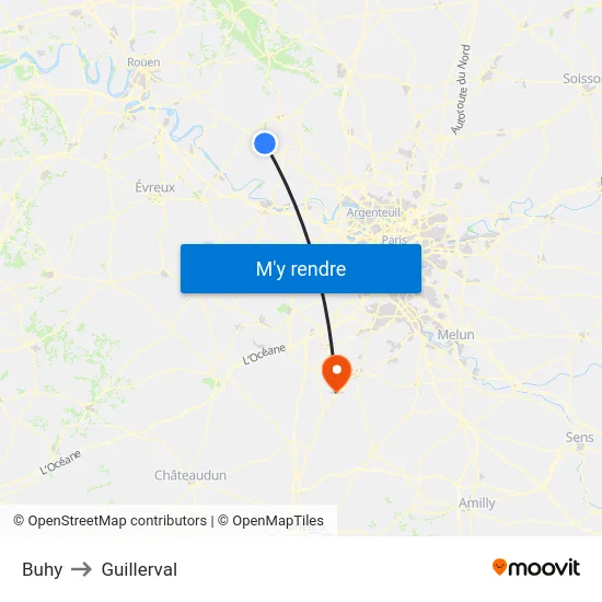 Buhy to Guillerval map