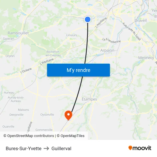 Bures-Sur-Yvette to Guillerval map