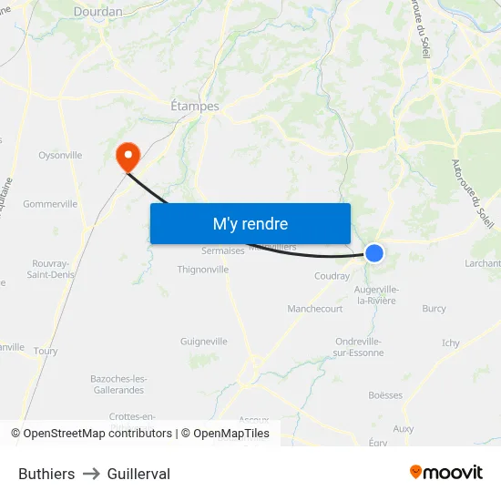 Buthiers to Guillerval map