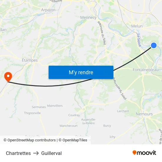 Chartrettes to Guillerval map