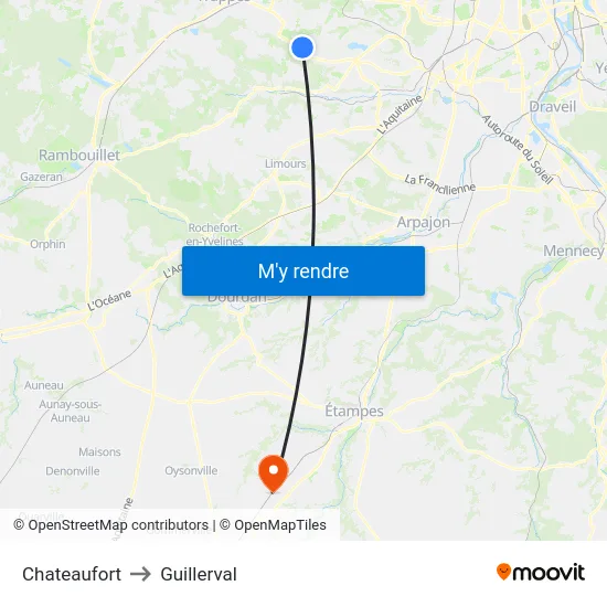 Chateaufort to Guillerval map