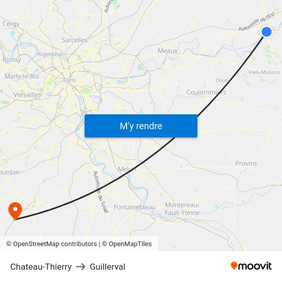 Chateau-Thierry to Guillerval map