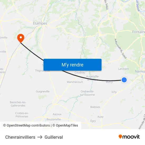 Chevrainvilliers to Guillerval map