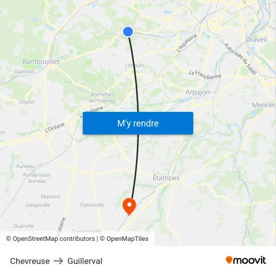 Chevreuse to Guillerval map