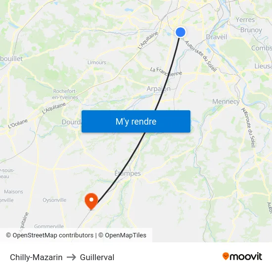 Chilly-Mazarin to Guillerval map