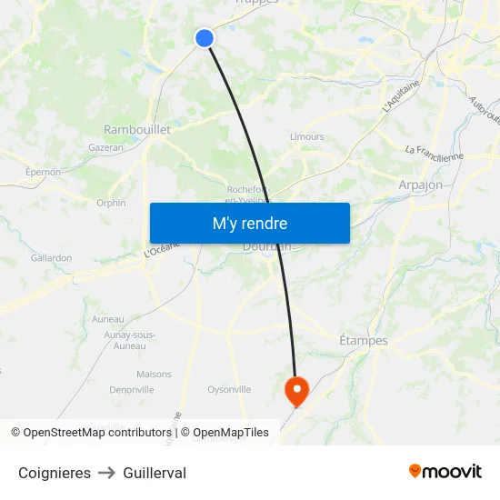 Coignieres to Guillerval map