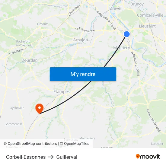 Corbeil-Essonnes to Guillerval map