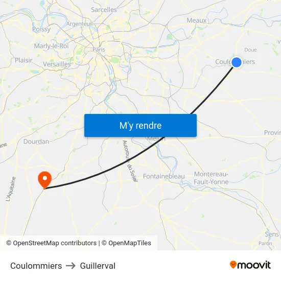Coulommiers to Guillerval map