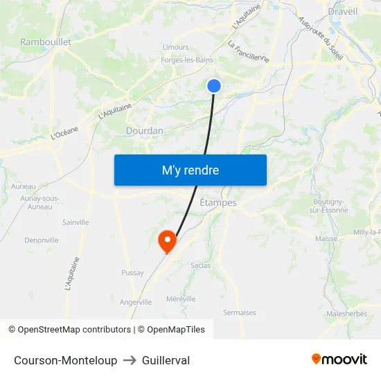 Courson-Monteloup to Guillerval map
