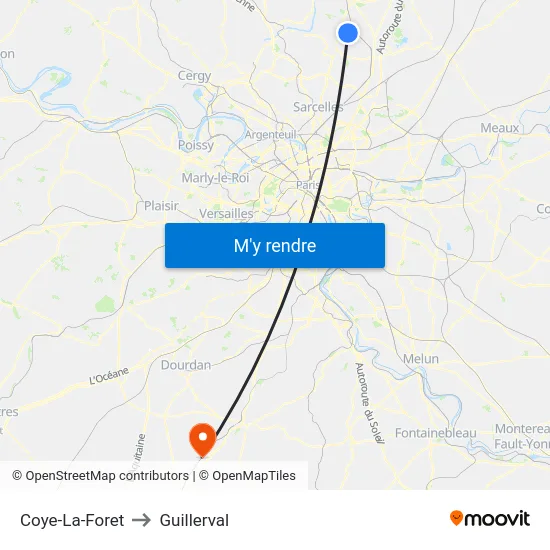 Coye-La-Foret to Guillerval map