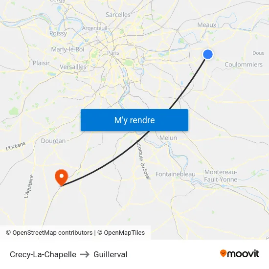 Crecy-La-Chapelle to Guillerval map