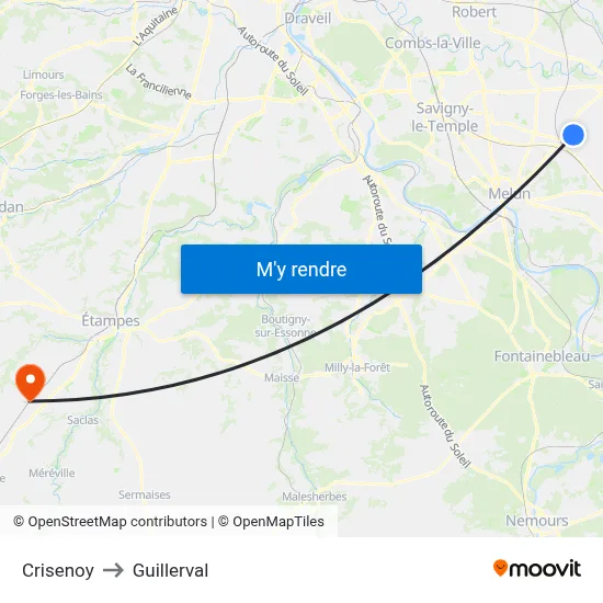 Crisenoy to Guillerval map