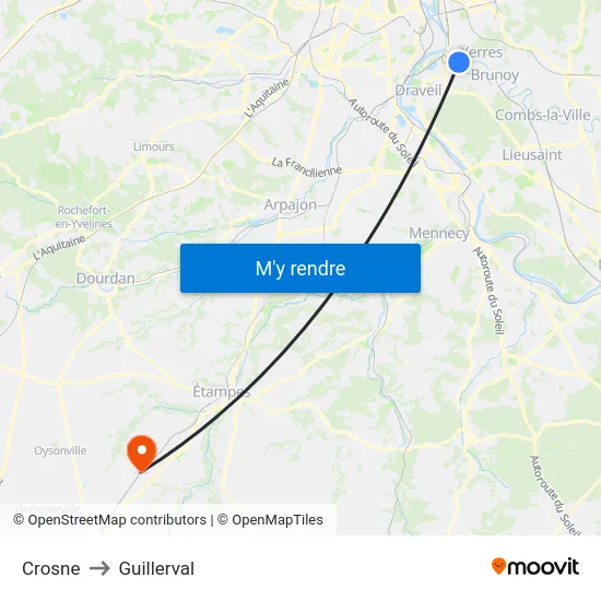 Crosne to Guillerval map