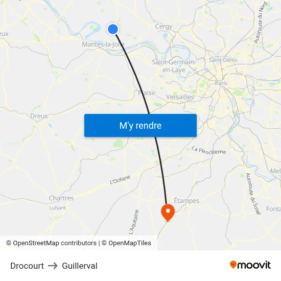 Drocourt to Guillerval map