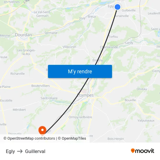 Egly to Guillerval map