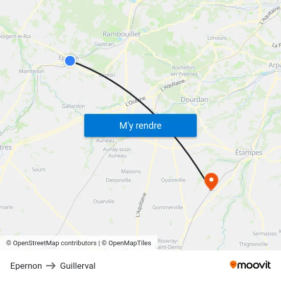 Epernon to Guillerval map