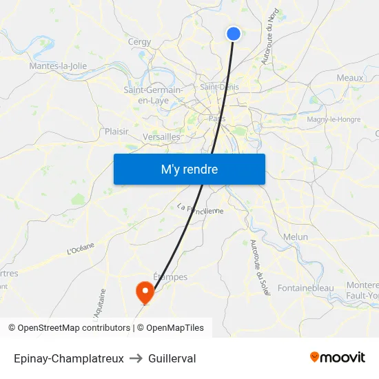 Epinay-Champlatreux to Guillerval map