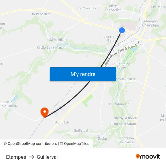 Etampes to Guillerval map