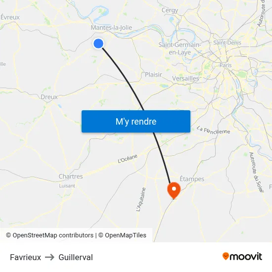 Favrieux to Guillerval map
