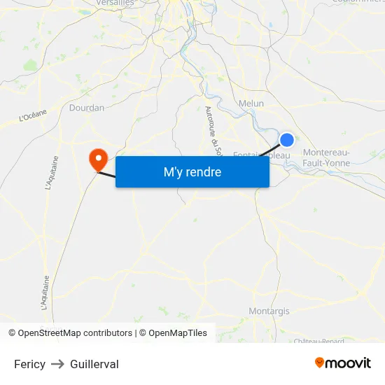 Fericy to Guillerval map