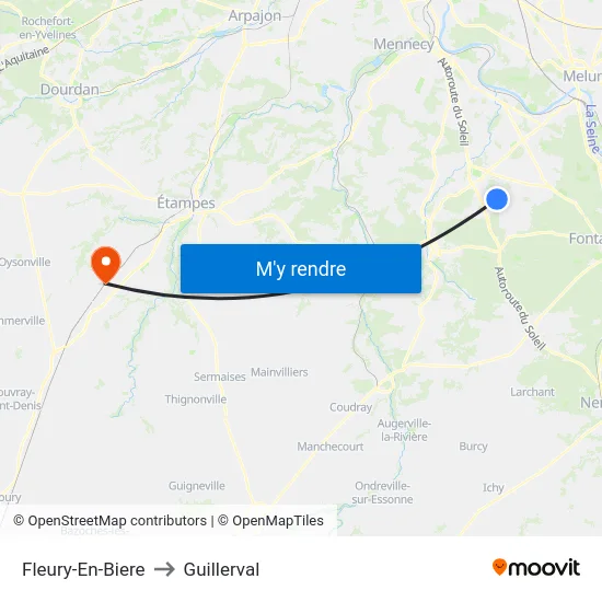 Fleury-En-Biere to Guillerval map