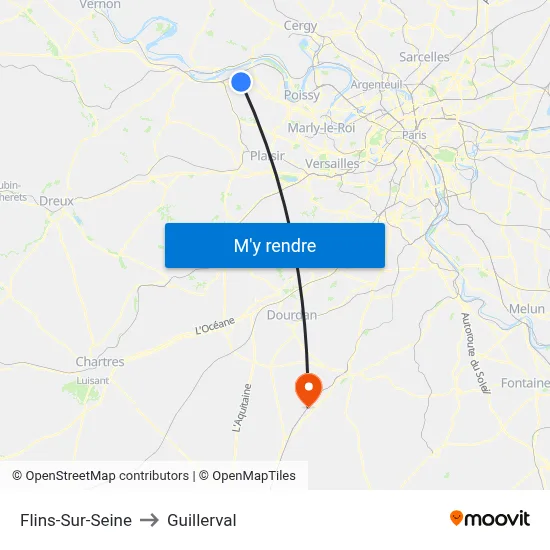 Flins-Sur-Seine to Guillerval map